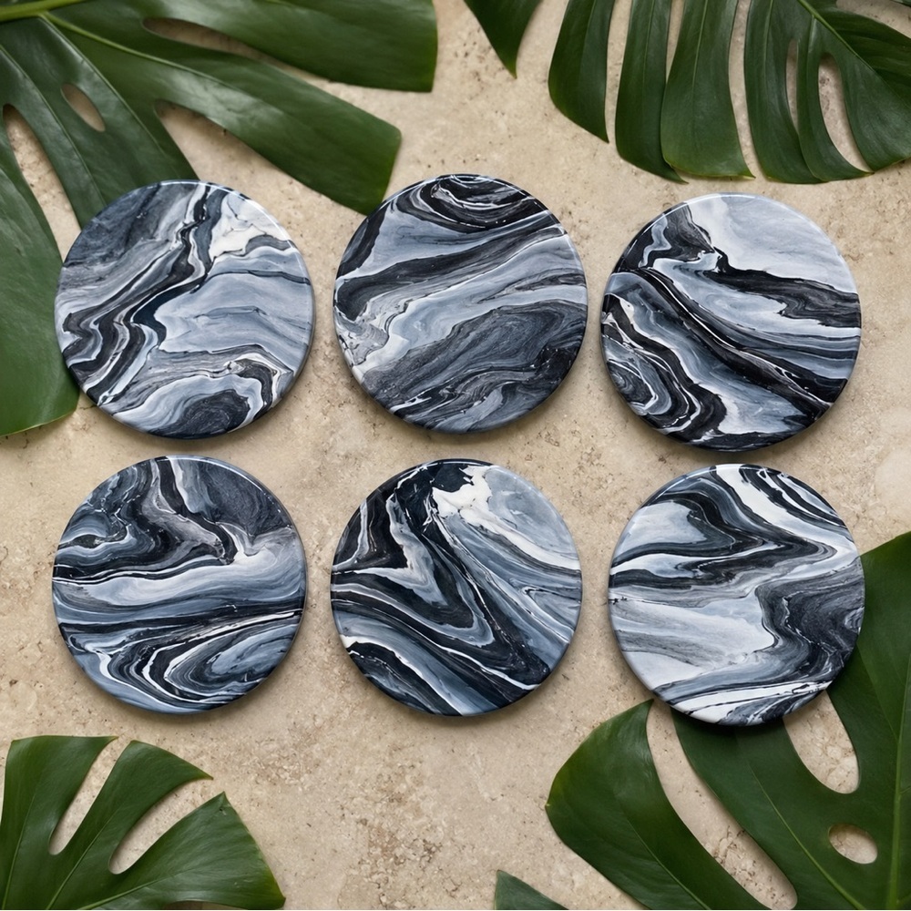 Marble Coaster Set - Cork Backing - Set of 4 - Black & White
